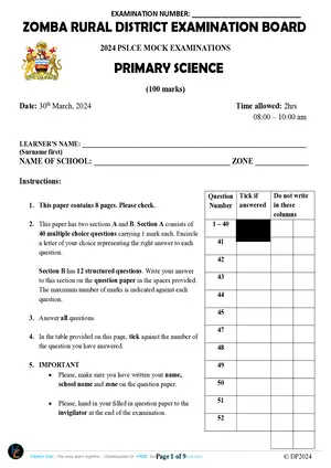 2024 Zomba Rural Primary Science - Preview