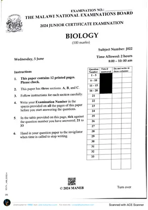 2024 MANEB JCE Biology - Preview