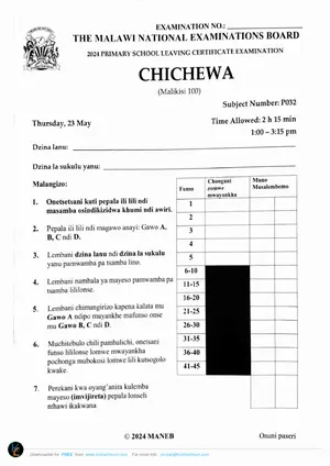 2024 MANEB PSLCE Chichewa Past Paper - Preview