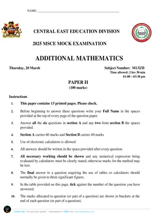 2025 CEED MSCE Additional Mathematics Paper II - Preview