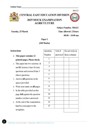 2025 CEED MSCE Agriculture Paper I - Preview