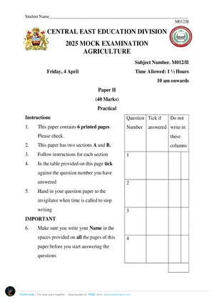 2025 CEED MSCE Agriculture Paper II - Preview