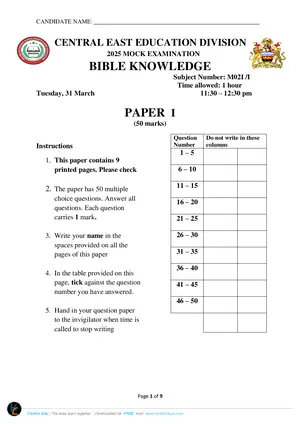 2025 CEED MSCE Bible Knowledge Paper I - Preview
