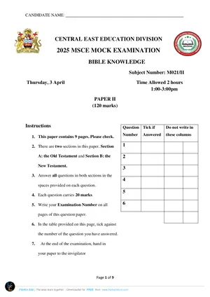 2025 CEED MSCE Bible Knowledge Paper II - Preview