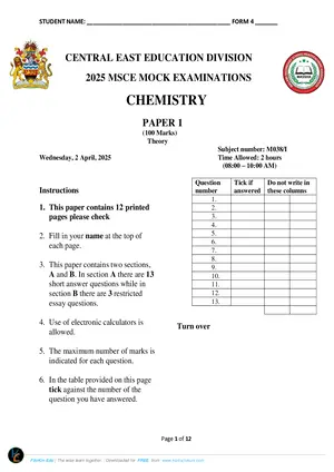 2025 CEED MSCE Chemistry Paper I Mock - Preview