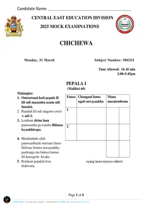 2025 CEED MSCE Chichewa Paper I Mock - Preview