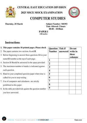 2025 CEED MSCE Computer Studies Paper I Mock - Preview