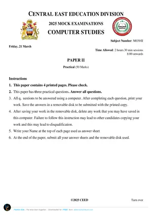 2025 CEED MSCE Computer Studies Paper II Mock - Preview