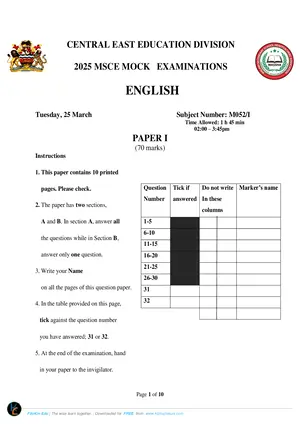 2025 CEED MSCE English Paper I Mock - Preview