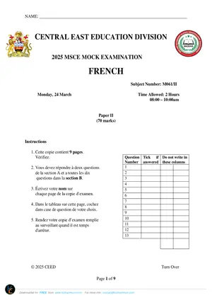 2025 CEED MSCE French Paper II Mock - Preview