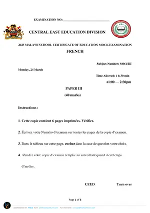 2025 CEED MSCE French Paper III Mock - Preview
