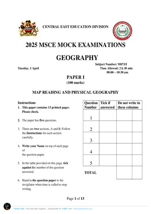 2025 CEED MSCE Geography Paper I - Preview