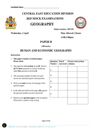 2025 CEED MSCE Geography Paper II Mock - Preview