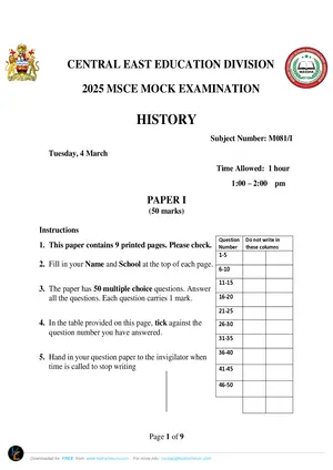 2025 CEED MSCE History Paper I - Preview