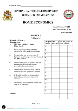 2025 CEED MSCE Home Economics Paper I - Preview