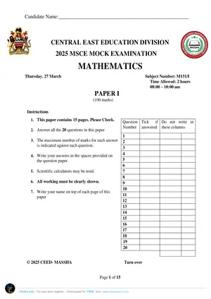 2025 CEED MSCE Mathematics Paper I - Preview