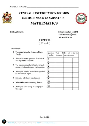 2025 CEED MSCE Mathematics Paper II Mock - Preview