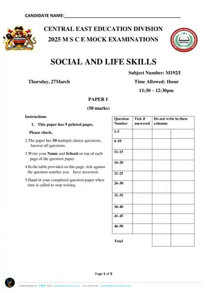 2025 CEED MSCE Social and Life Skills Paper I - Preview