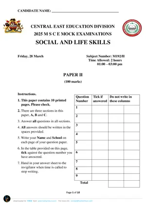 2025 CEED MSCE Social and Life Skills Paper II - Preview