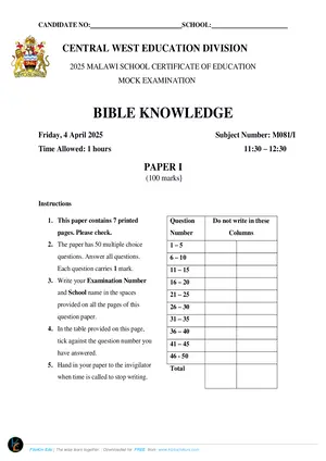 2025 CWED MSCE Bible Knowledge Paper I Mock with Answers - Preview