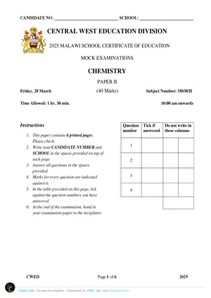 2025 CWED MSCE Chemistry Paper II Mock with Answers - Preview