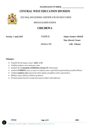2025 CWED MSCE Chichewa Paper II Mock with Answers - Preview
