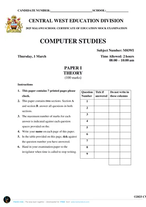 2025 CWED MSCE Computer Studies Paper I Mock with Answers - Preview