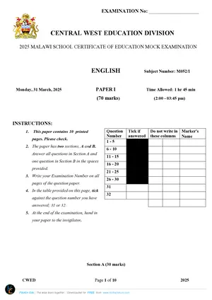 2025 CWED MSCE English Paper I - Preview
