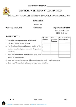 2025 CWED MSCE English Paper III - Preview