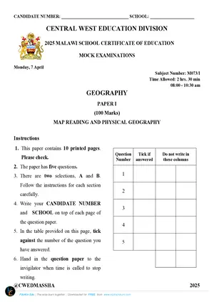 2025 CWED MSCE Geography Paper I Mock with Answers - Preview