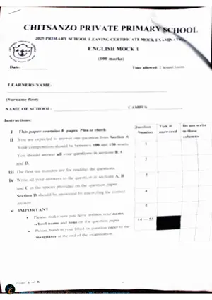 2025 Chitsanzo Pvt PSLCE English Mock One - Preview