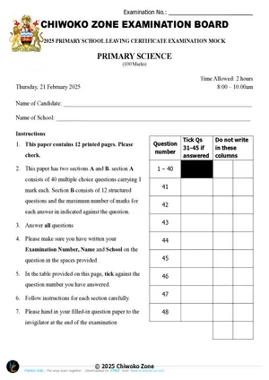 2025 Chiwoko PSLCE Primary Science - Preview
