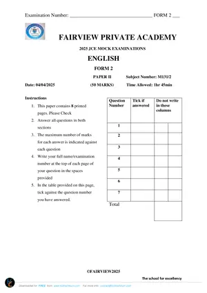 2025 Fairview Pvt JCE English Paper II Mock Paper - Preview