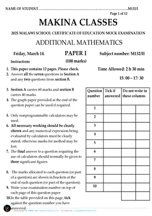 2025 MAKINA Class Additional Mathematics Paper 1 - Preview