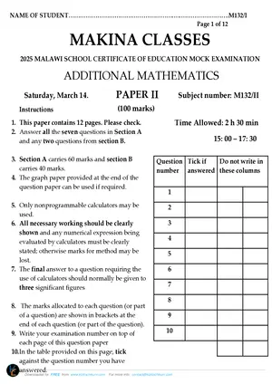 2025 MAKINA Class Additional Mathematics Paper 2 - Preview