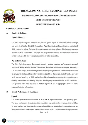 2025 MANEB MSCE Agriculture Chief Examiner's Report - Preview