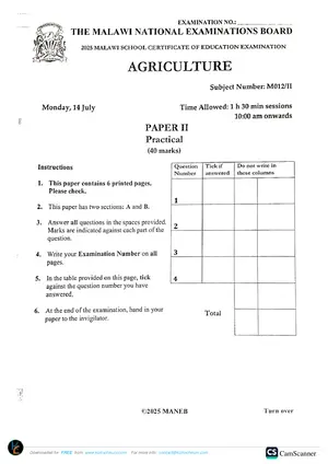 2025 MANEB MSCE Agriculture Paper 2 Past Paper - Preview