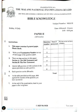2025 MANEB MSCE Bible Knowledge Paper II Past Paper - Preview