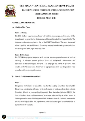2025 MANEB MSCE Biology Chief Examiner's Report - Preview
