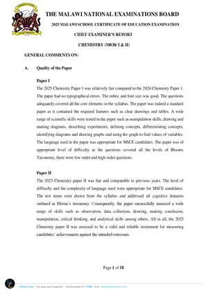 2025 MANEB MSCE Chemistry Chief Examiner's Report - Preview