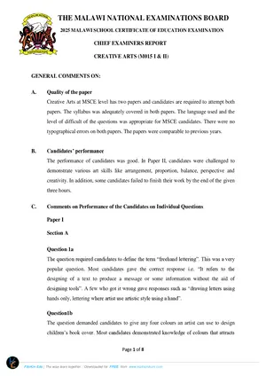 2025 MANEB MSCE Creative Arts Chief Examiner's Report - Preview