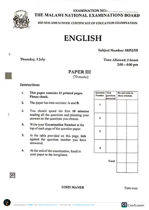 2025 MANEB MSCE English Paper III Past Paper - Preview