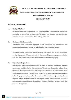 2025 MANEB MSCE Geography Chief Examiner's Report - Preview