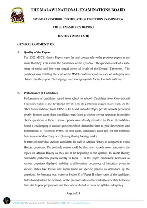 2025 MANEB MSCE History Chief Examiner's Report - Preview