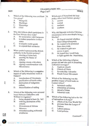 2025 MANEB MSCE History Paper I Past Paper - Preview