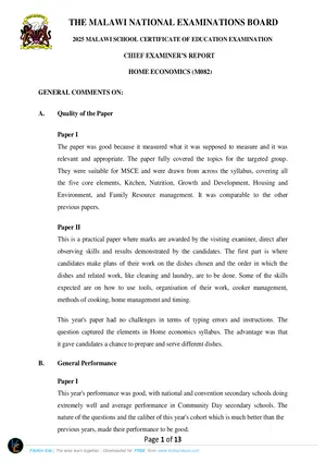2025 MANEB MSCE Home Economics Chief Examiner's Report - Preview