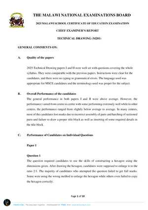 2025 MANEB MSCE Technical Drawing Chief Examiner's Report - Preview
