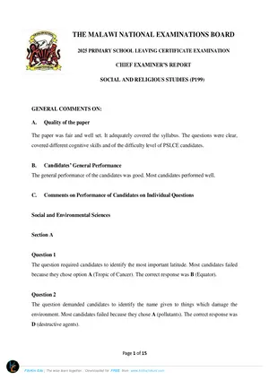 2025 MANEB PSLCE Chief Examiners Report Social and Religious Studies Amended - Preview