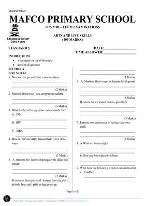 2025 Mafco Standard 5 Mid-Term Arts and Life Skills - Preview