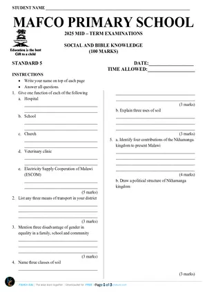 2025 Mafco Standard 5 Mid-Term Social and Religious Studies - Preview